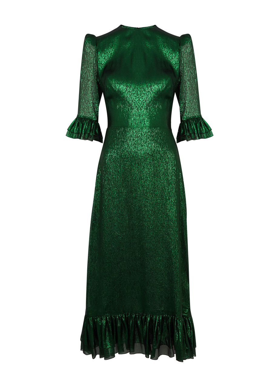 The Vampire's Wife The Falconetti Silk-blend Lamé Midi Dress In Dark Green