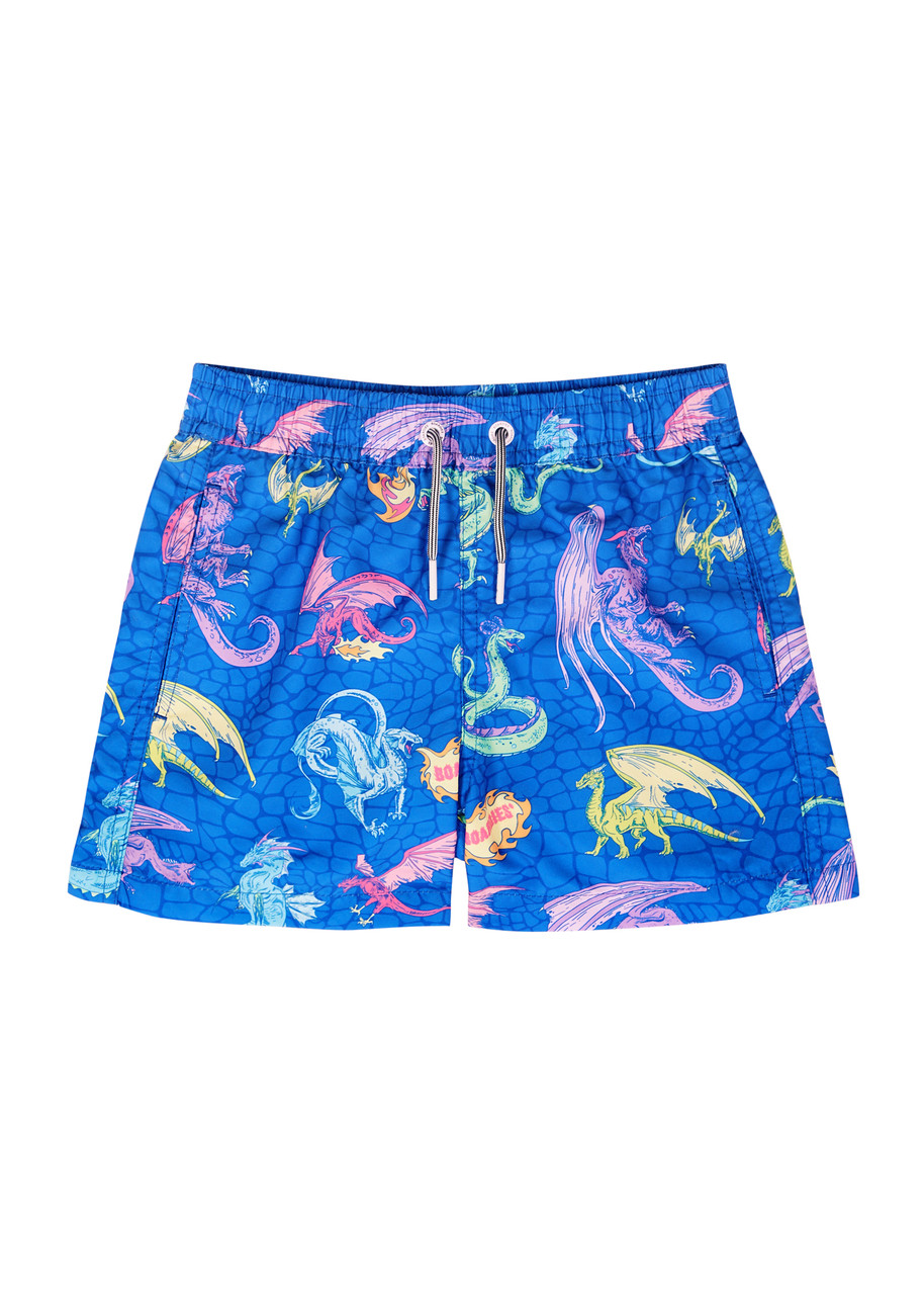 Boardies Kids Dragon Printed Shell Swim Shorts (1-9 Years) In Blue