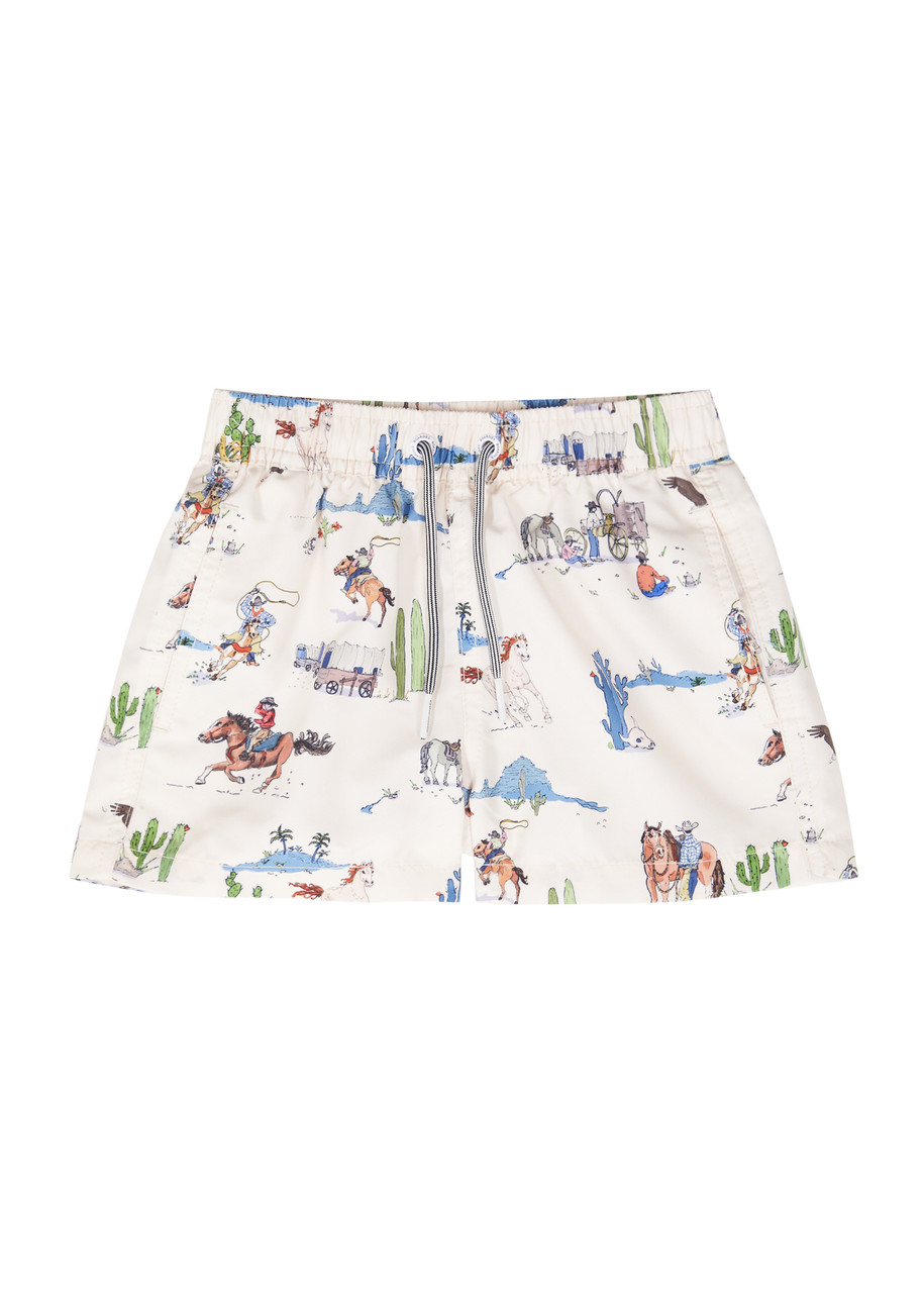 Shop Boardies Kids Wild West Printed Shell Swim Shorts (1-9 Years) In Cream