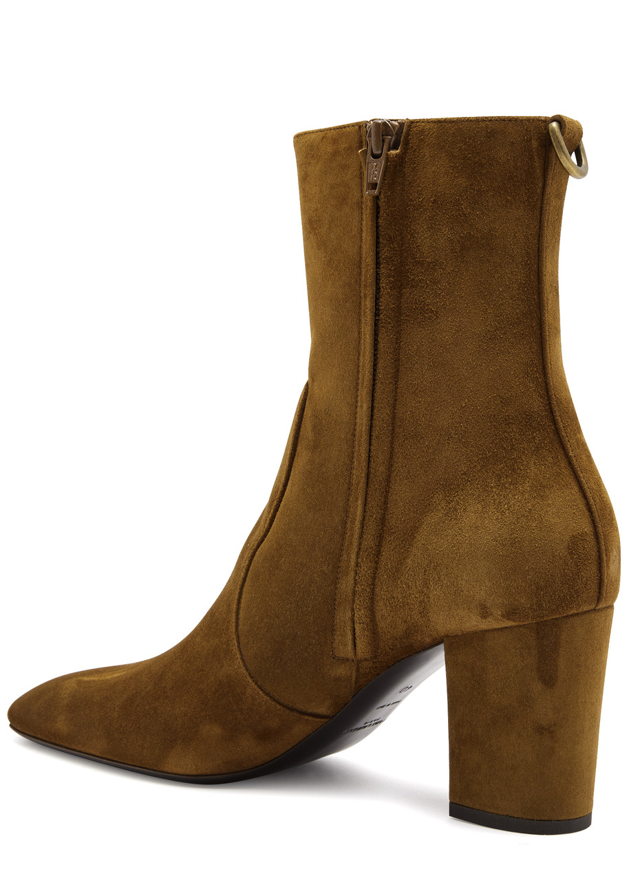 Saint Laurent Betty 70 Suede Ankle Boots In Brown
