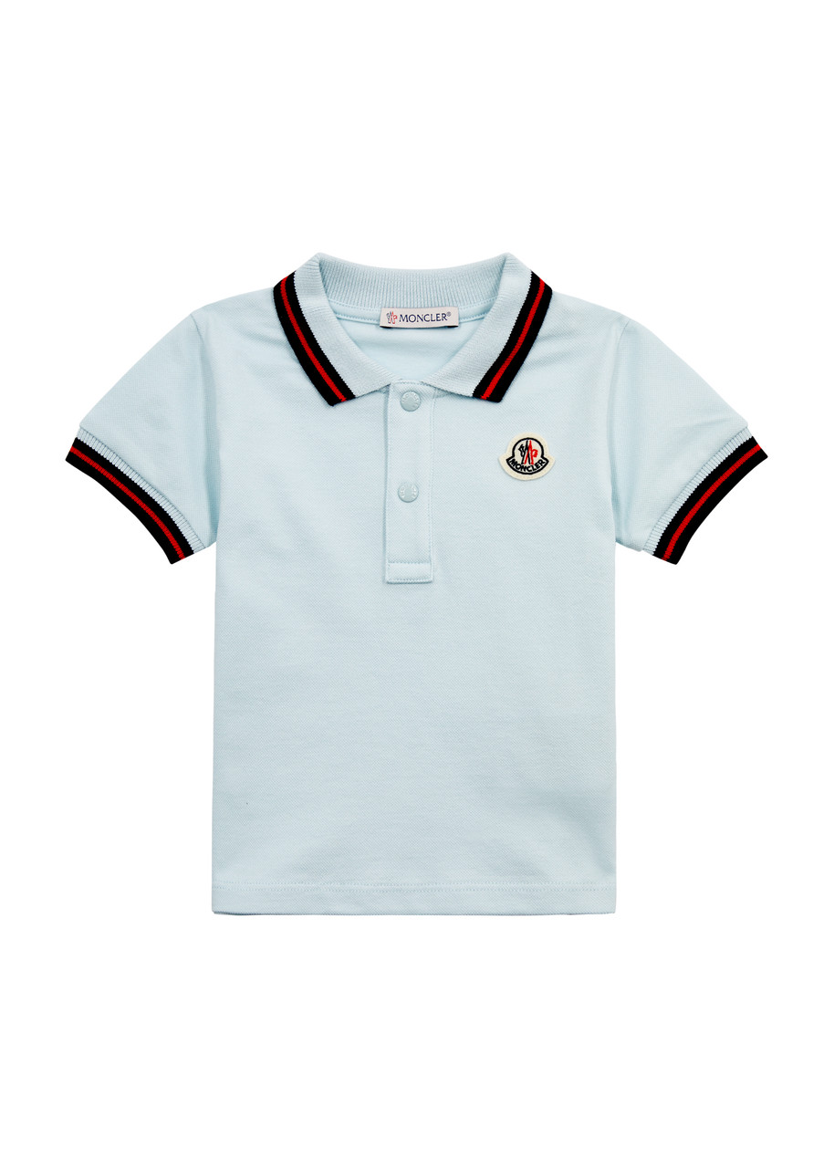 Moncler Kids Logo Piqué Stretch-cotton Polo Shirt (6 Months-3 Years) In Blue Light