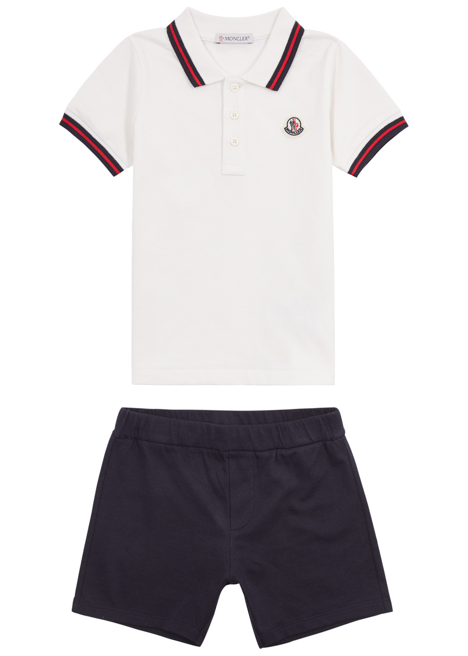 Moncler Kids Piqué Cotton Polo Shirt And Shorts Set (12 Months-3 Years) In White