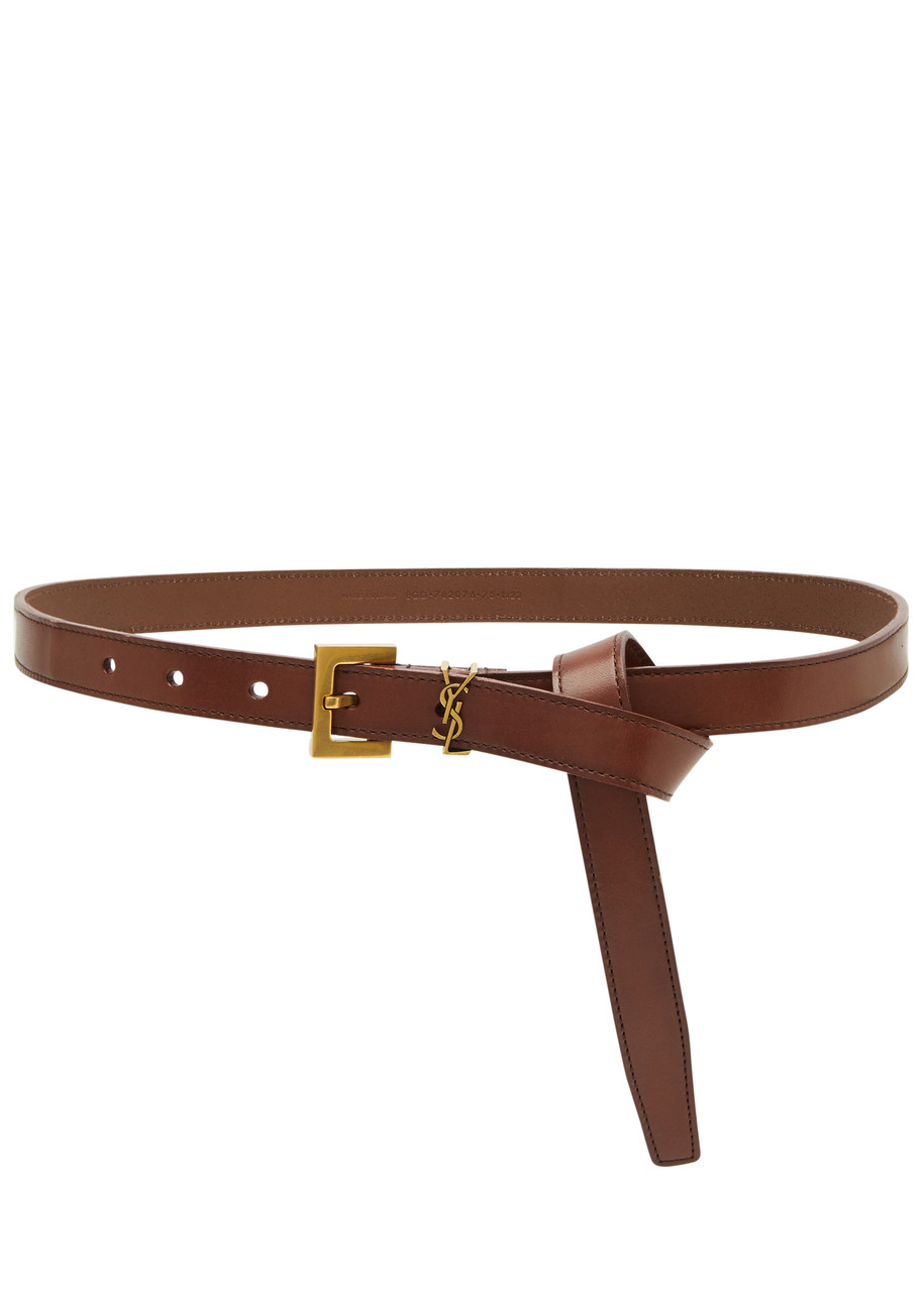 Saint Laurent Logo Leather Belt In Brown