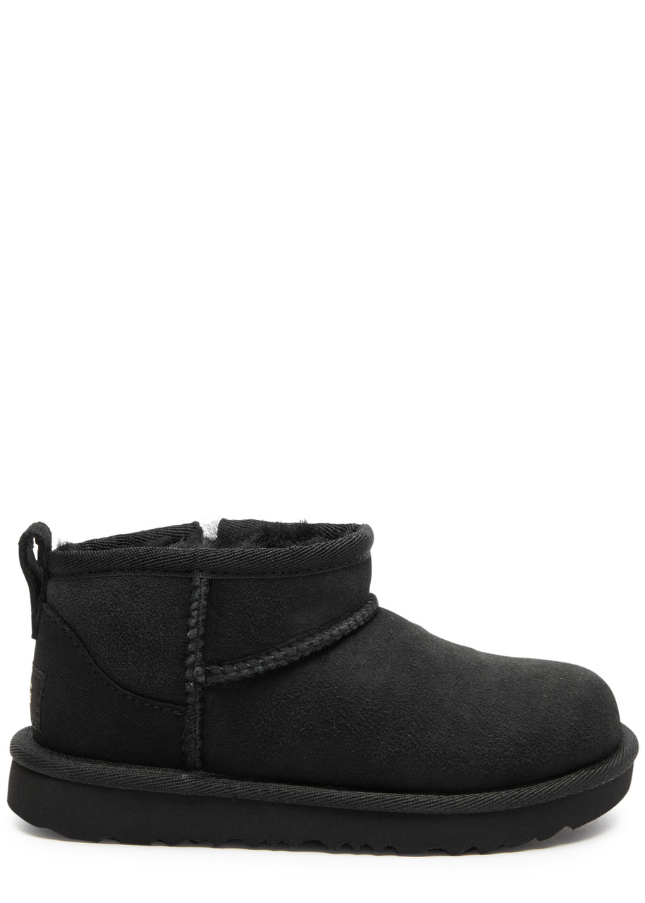 Ugg Kids Ultra Mini Suede Ankle Boots In Black