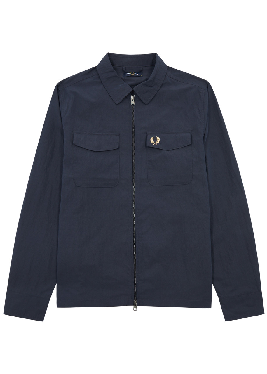 Fred Perry Logo-embroidered Crinkled Nylon Overshirt In Navy