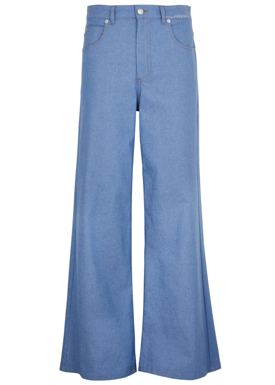 Marni Logo-embroidered Wide-leg Jeans In Blue