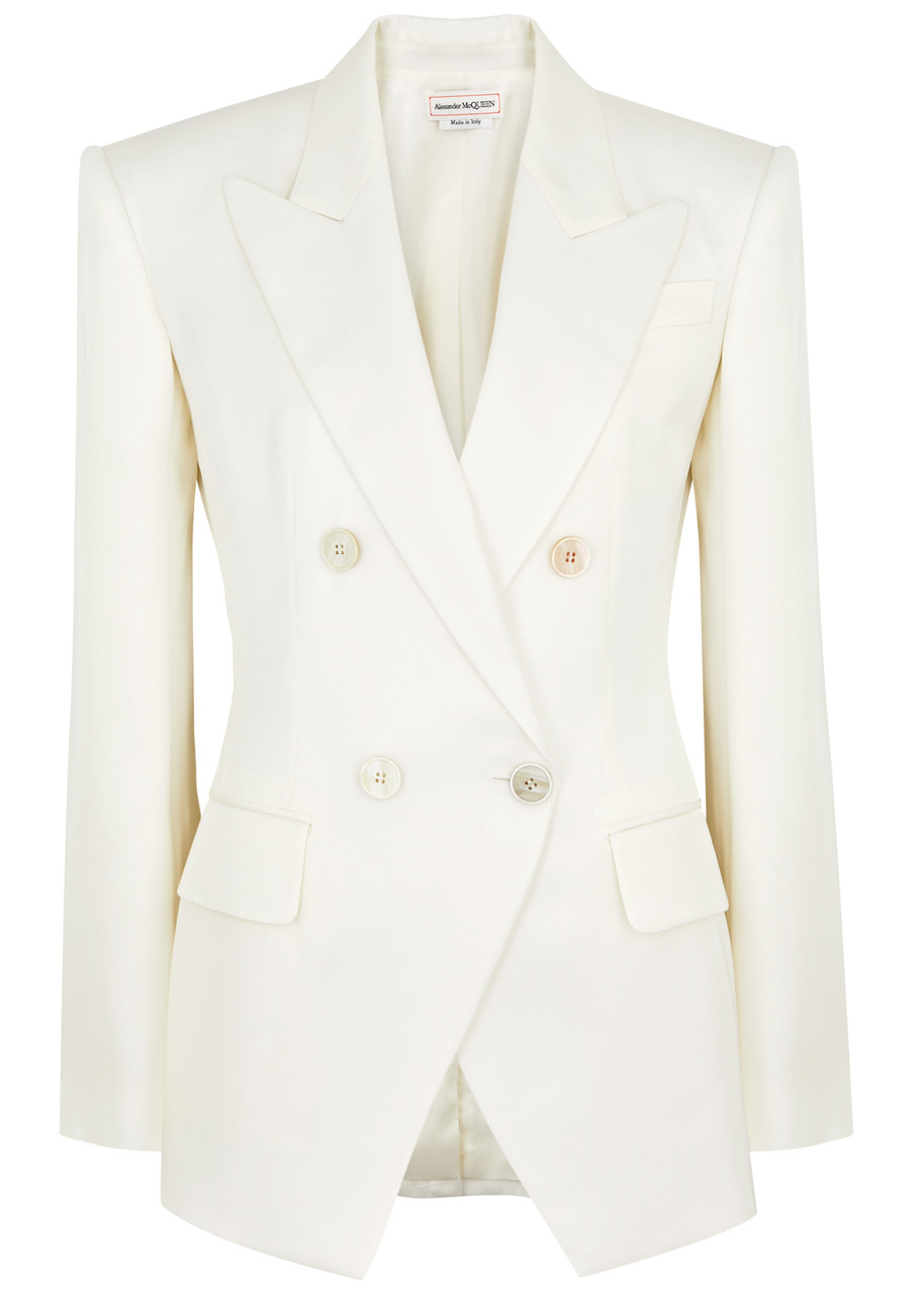 Alexander Mcqueen Double-breasted Twill Blazer In Ivory
