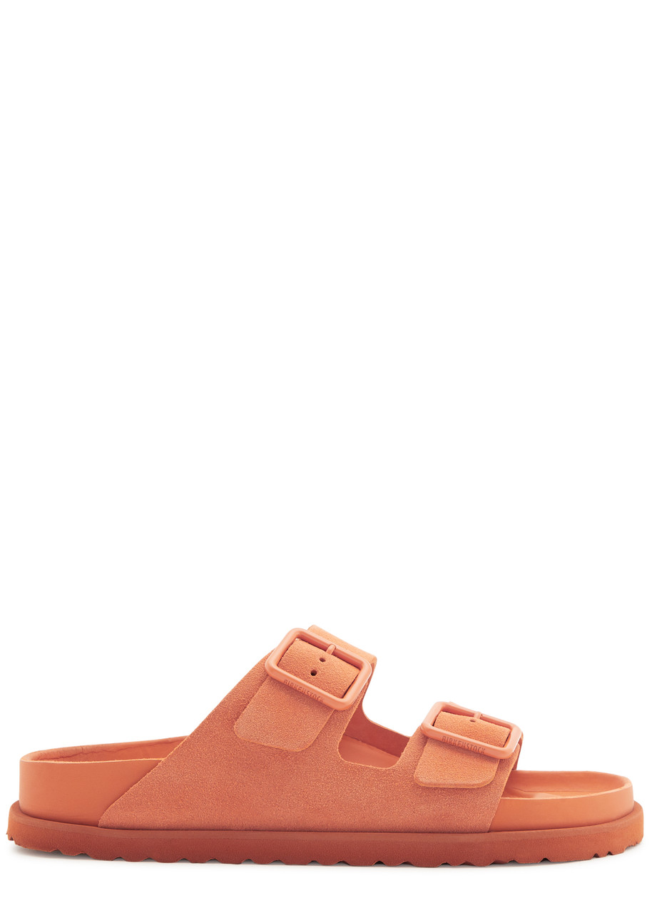 Birkenstock Arizona Suede Dual-buckle Slide Sandals In Orange