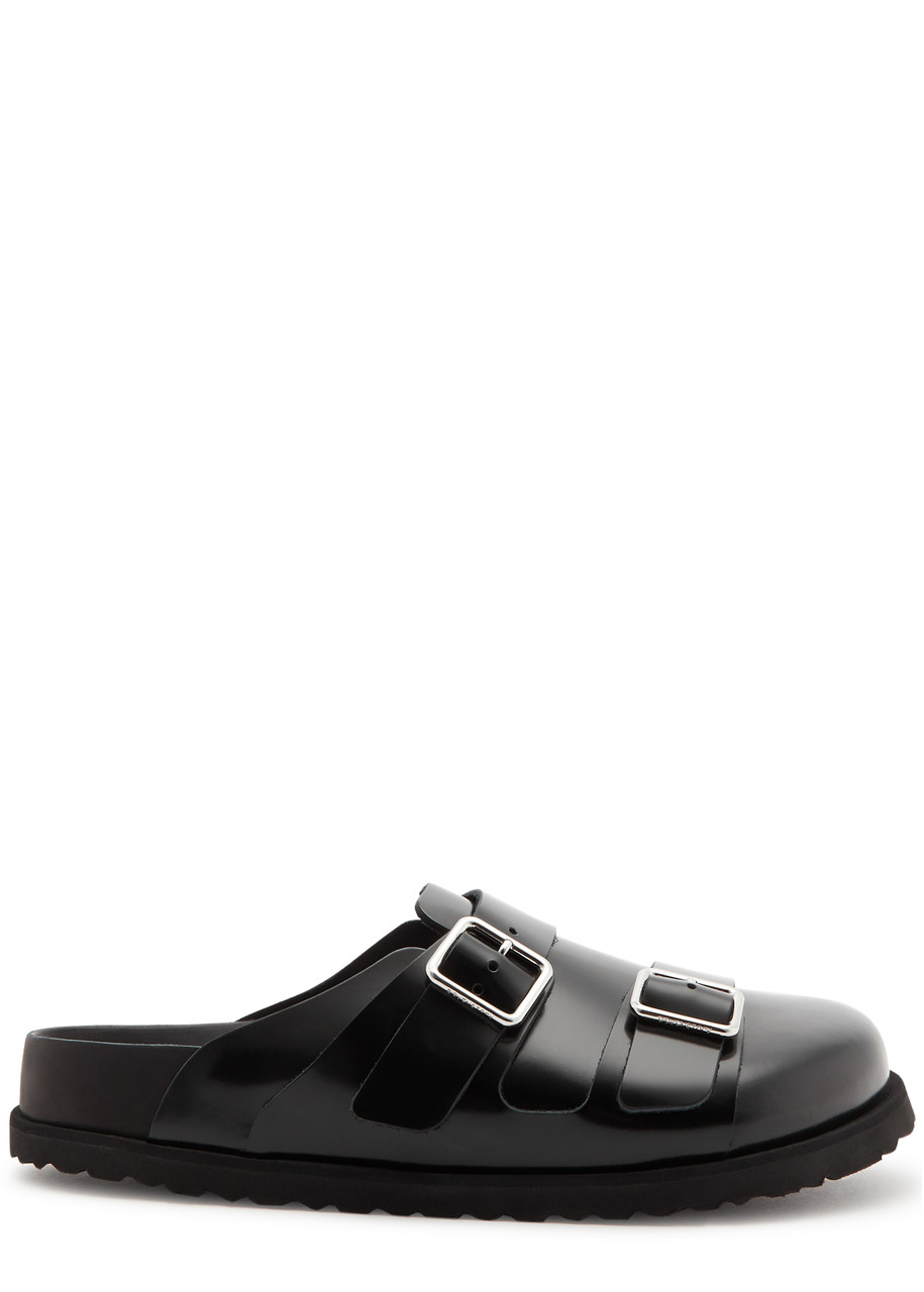 Birkenstock 222 West Glossed Leather Sliders In Black