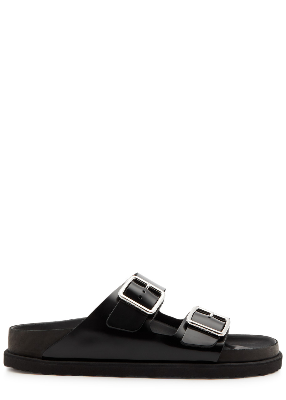 Birkenstock Arizona 1774 Leather Sliders In Black