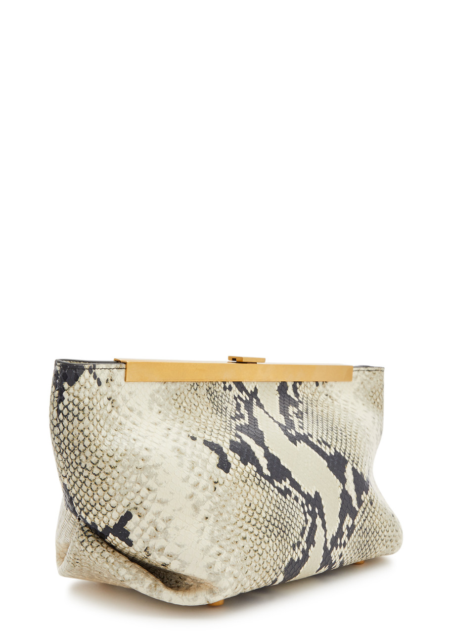  Khaite Aimee Python-effect Leather Clutch - Beige - One Size 