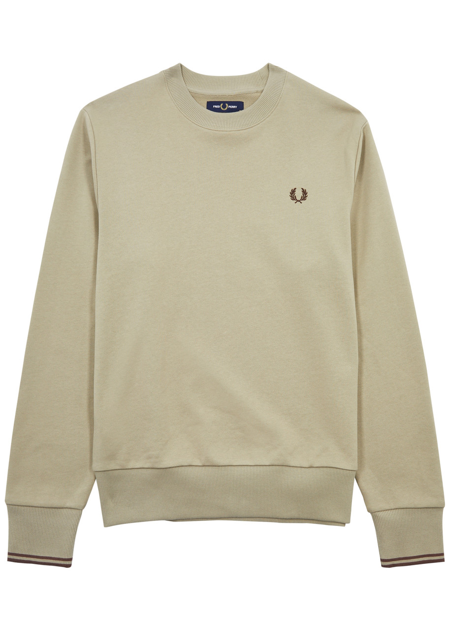 Fred Perry Logo-embroidered Cotton Sweatshirt In Taupe