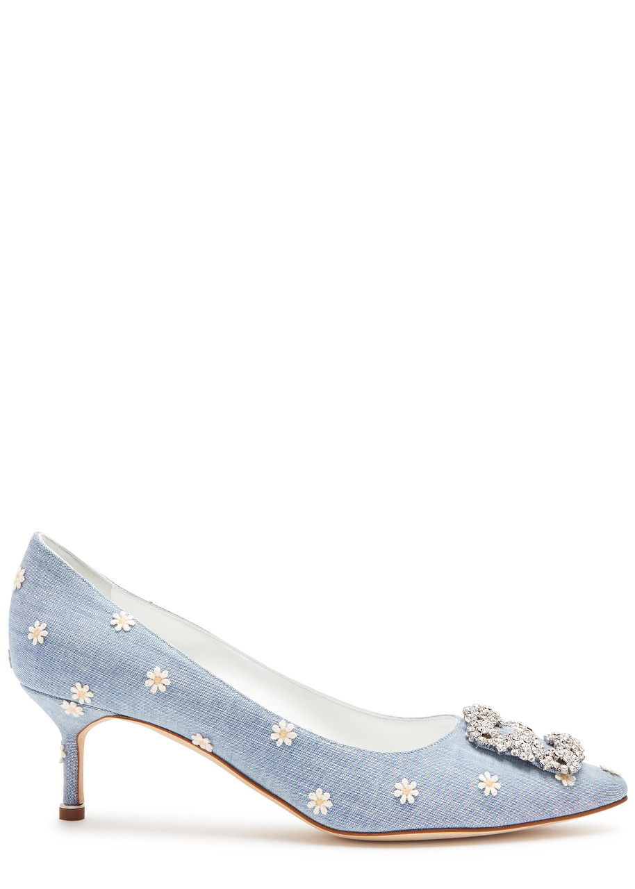 Manolo Blahnik Hangisi 70 Embellished Canvas Pumps In Blue