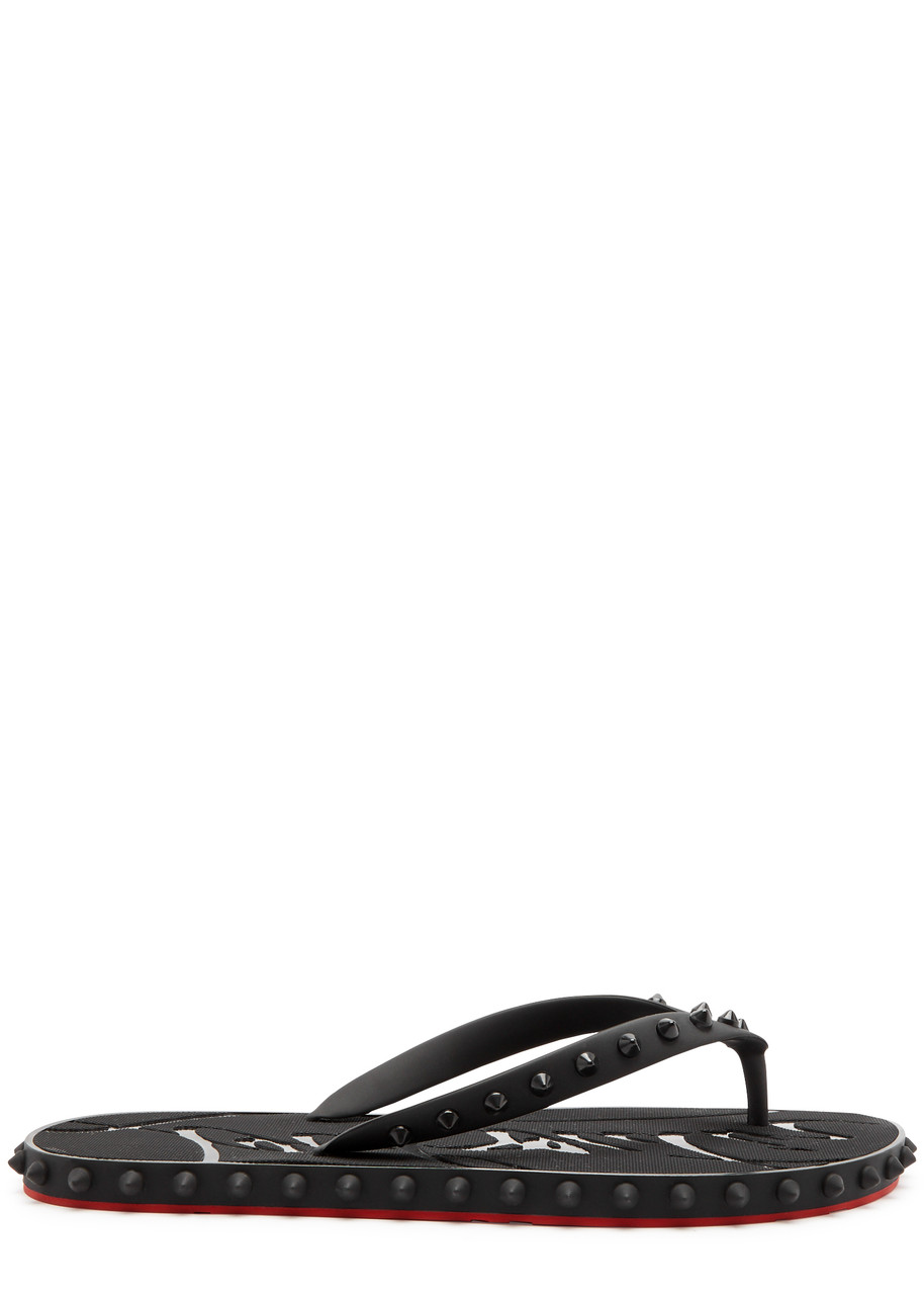 Christian Louboutin Super Loubi Studded Rubber Flip Flops - Black - 37 (IT37 / UK4)