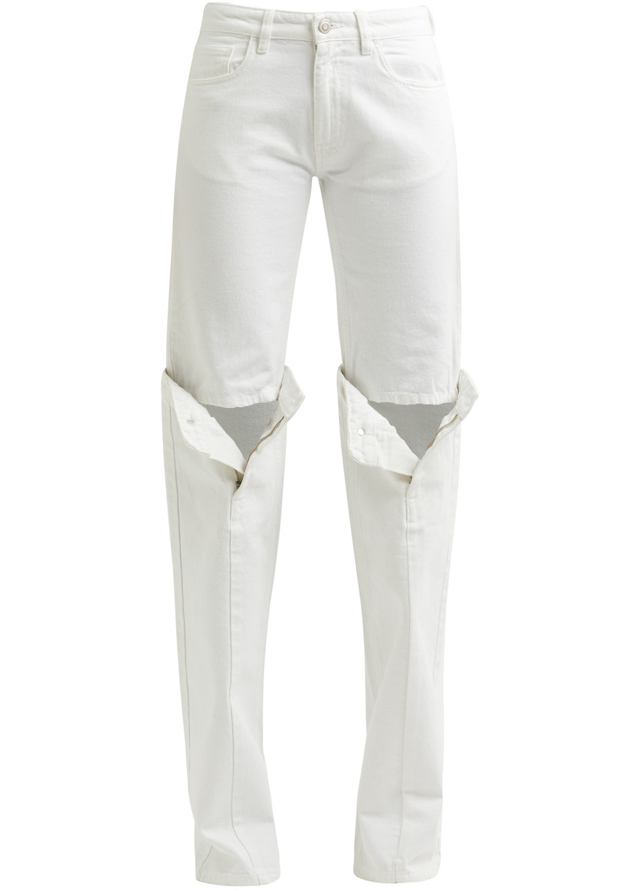 Coperni Open-knee Straight-leg Jeans In White