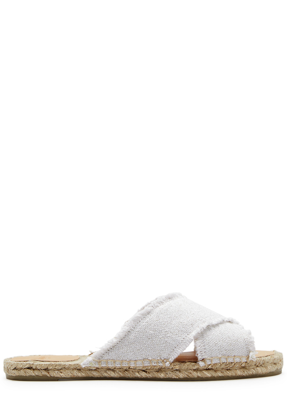 Castaã±er Castañer Palmera Glittered Fringed Espadrille Slides In White