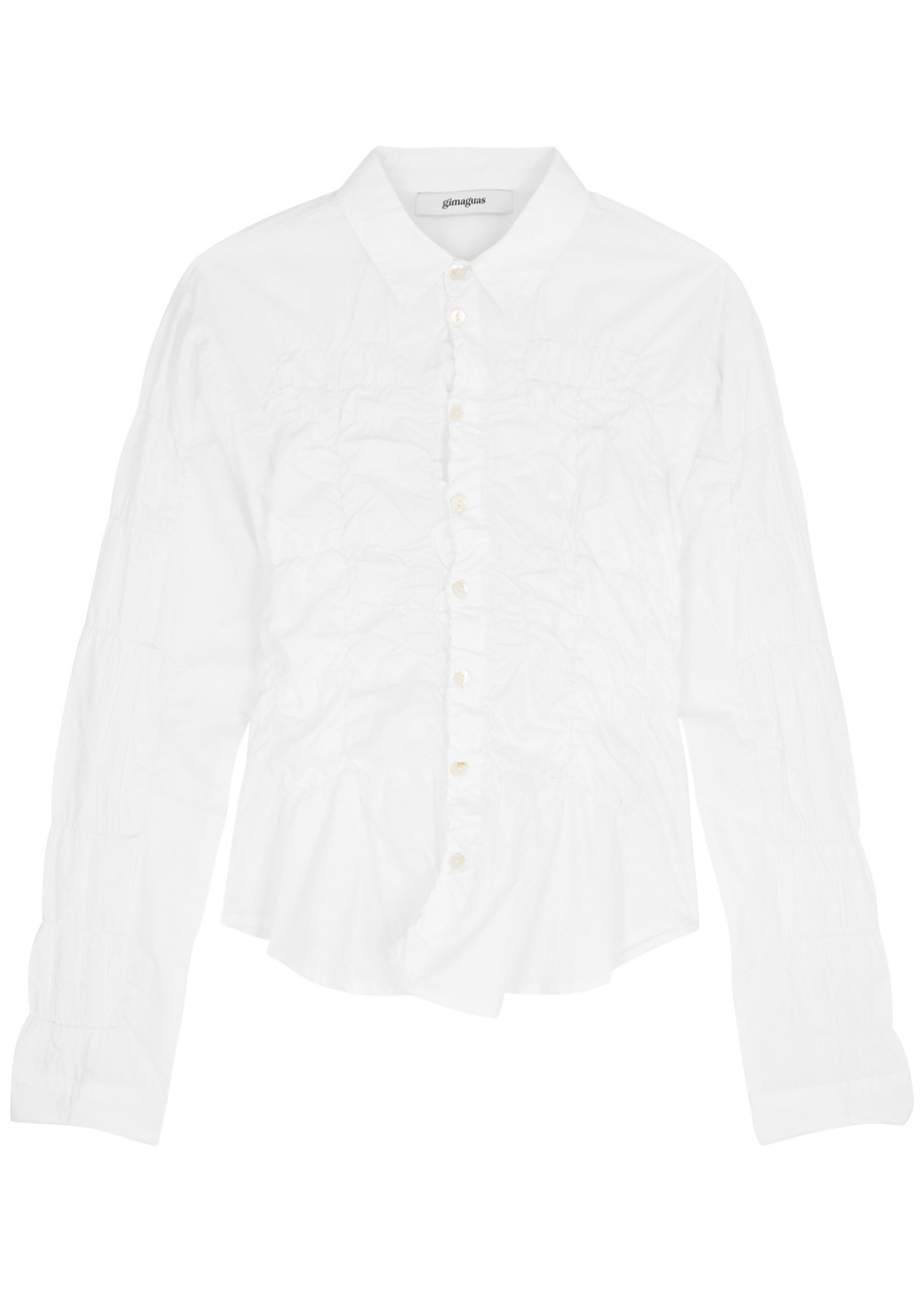 Shop Gimaguas Lupa Smocked Cotton Shirt In White