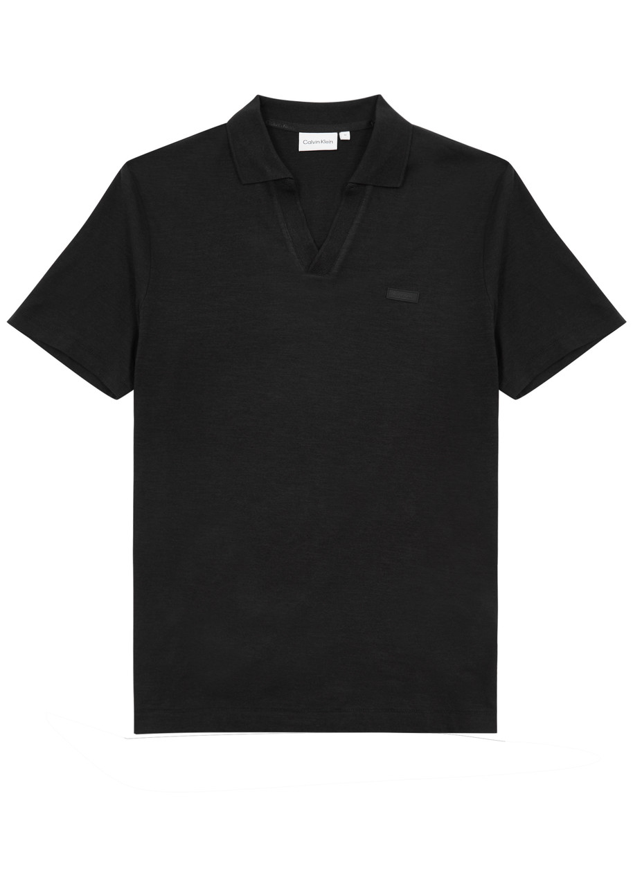 Calvin Klein Logo Cotton-blend Polo Shirt In Black