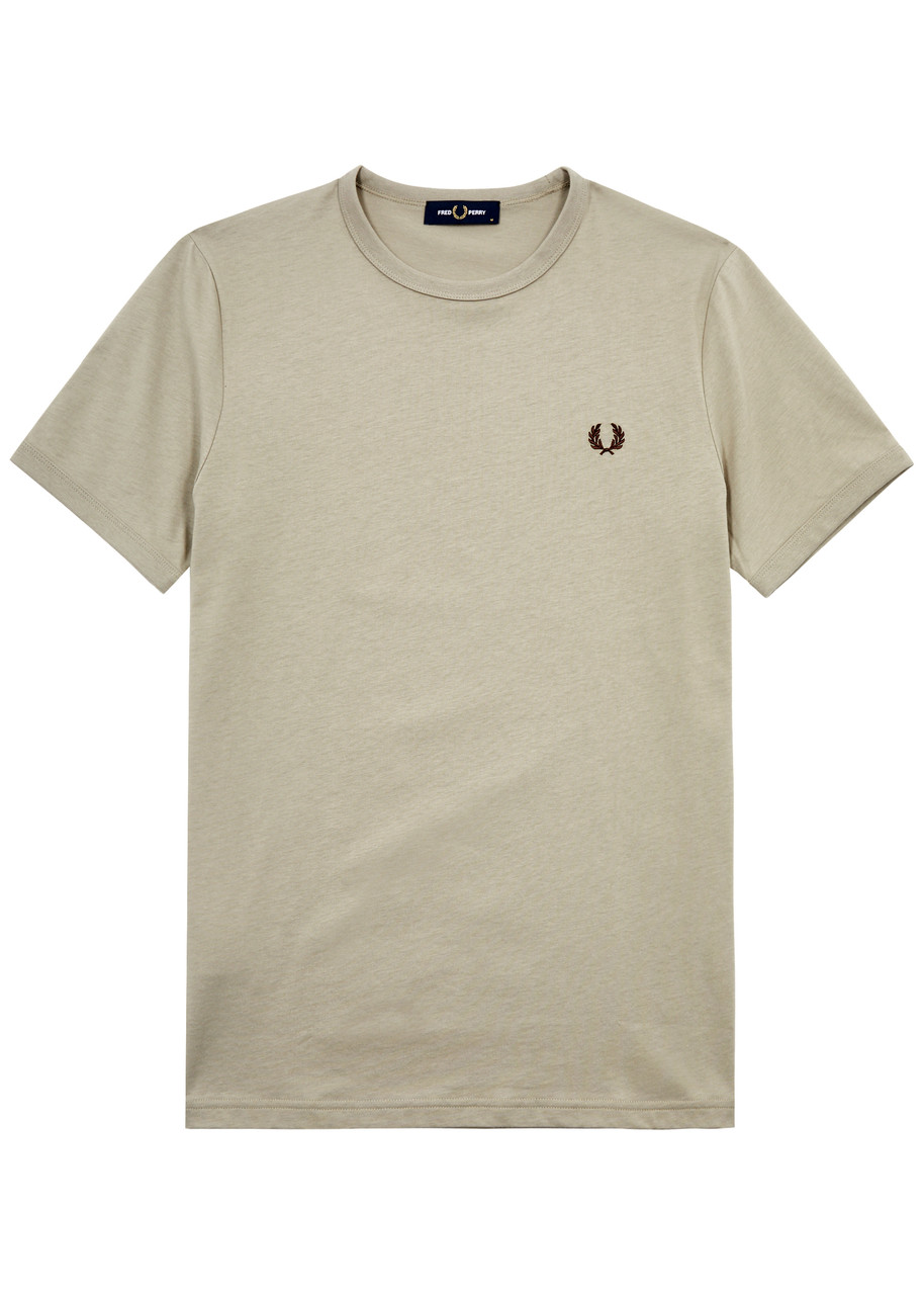 Fred Perry Logo-embroidered Cotton T-shirt In Taupe