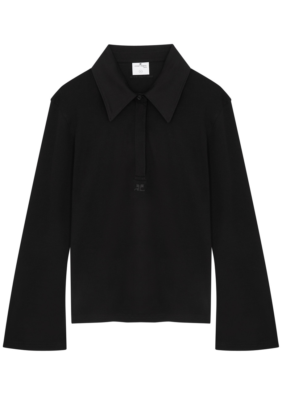 Courrèges Piqué Cotton Polo Shirt In Black