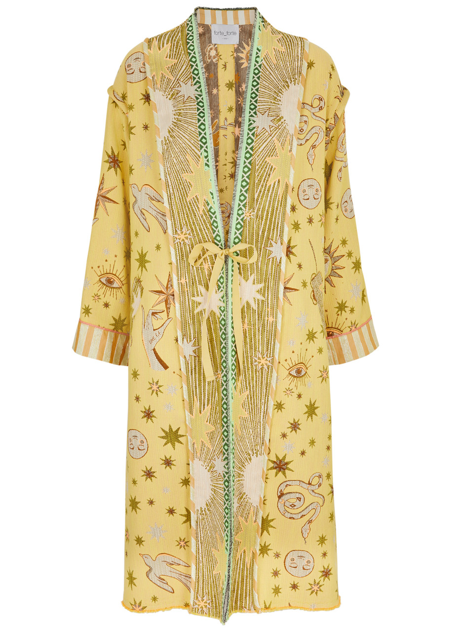Shop Forte Forte Forte_forte Love Alchemy Jacquard Cotton-blend Coat In Yellow