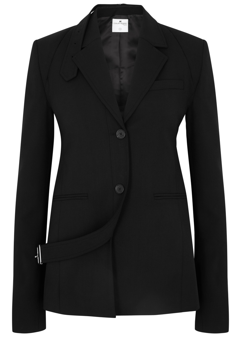 Courrèges Buckle-embellished Stretch-wool Blazer In Black
