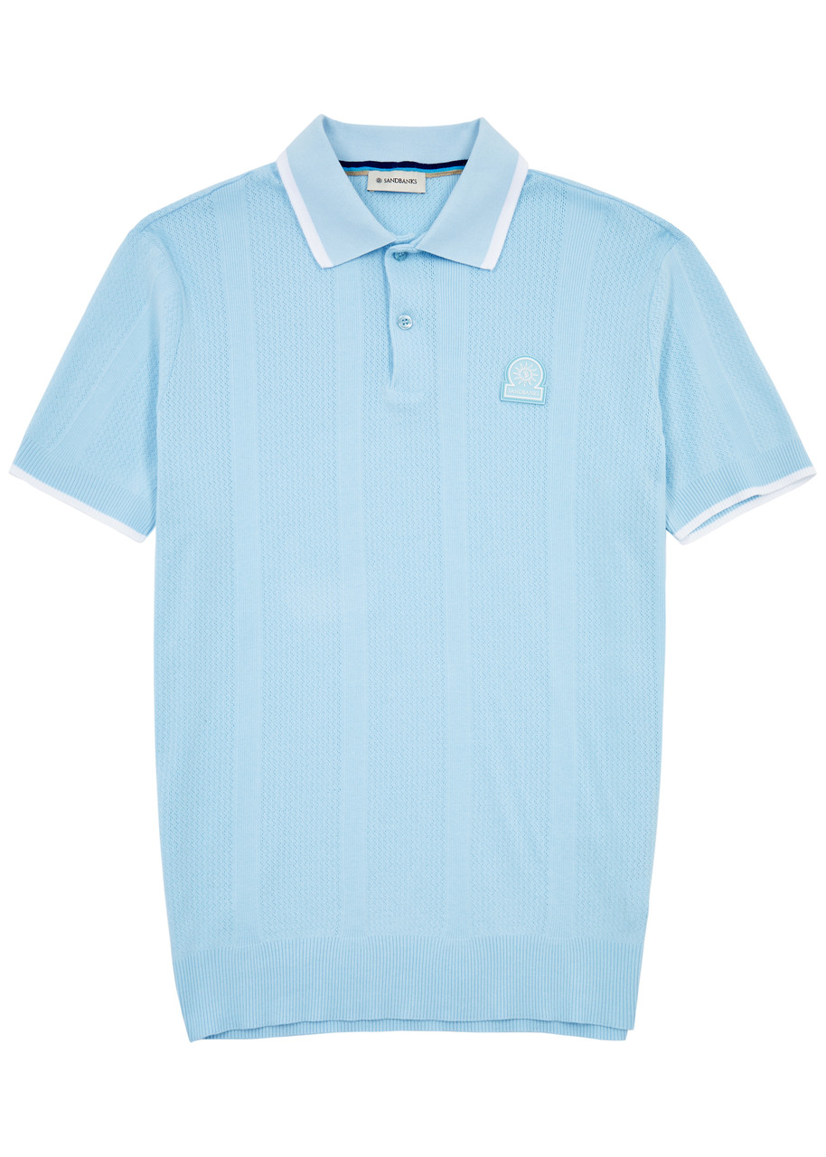 Sandbanks Logo Pointelle-knit Polo Shirt In Light Blue