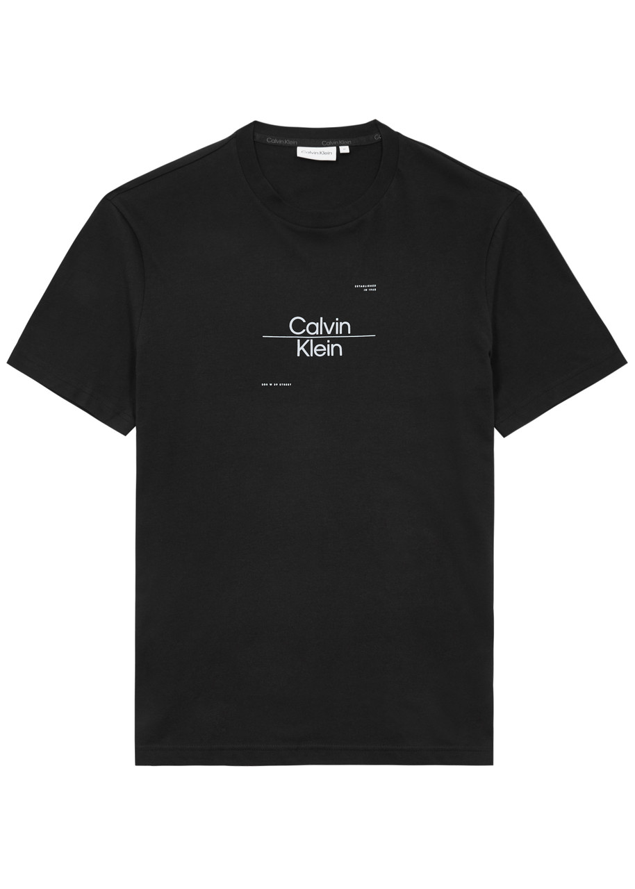 Shop Calvin Klein Optic Logo-print Cotton T-shirt In Black