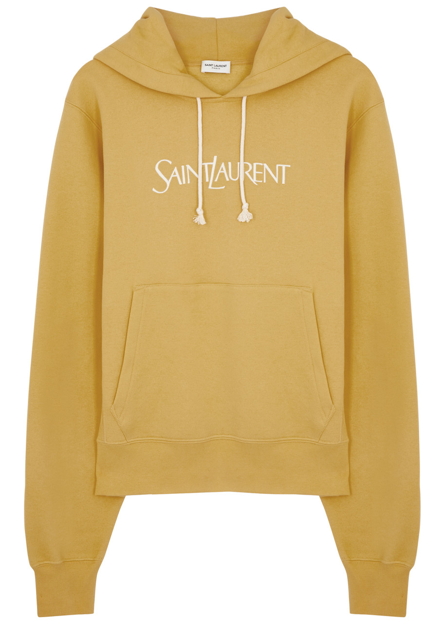 Shop Saint Laurent Logo-embroidered Hooded Cotton Sweatshirt In Yellow