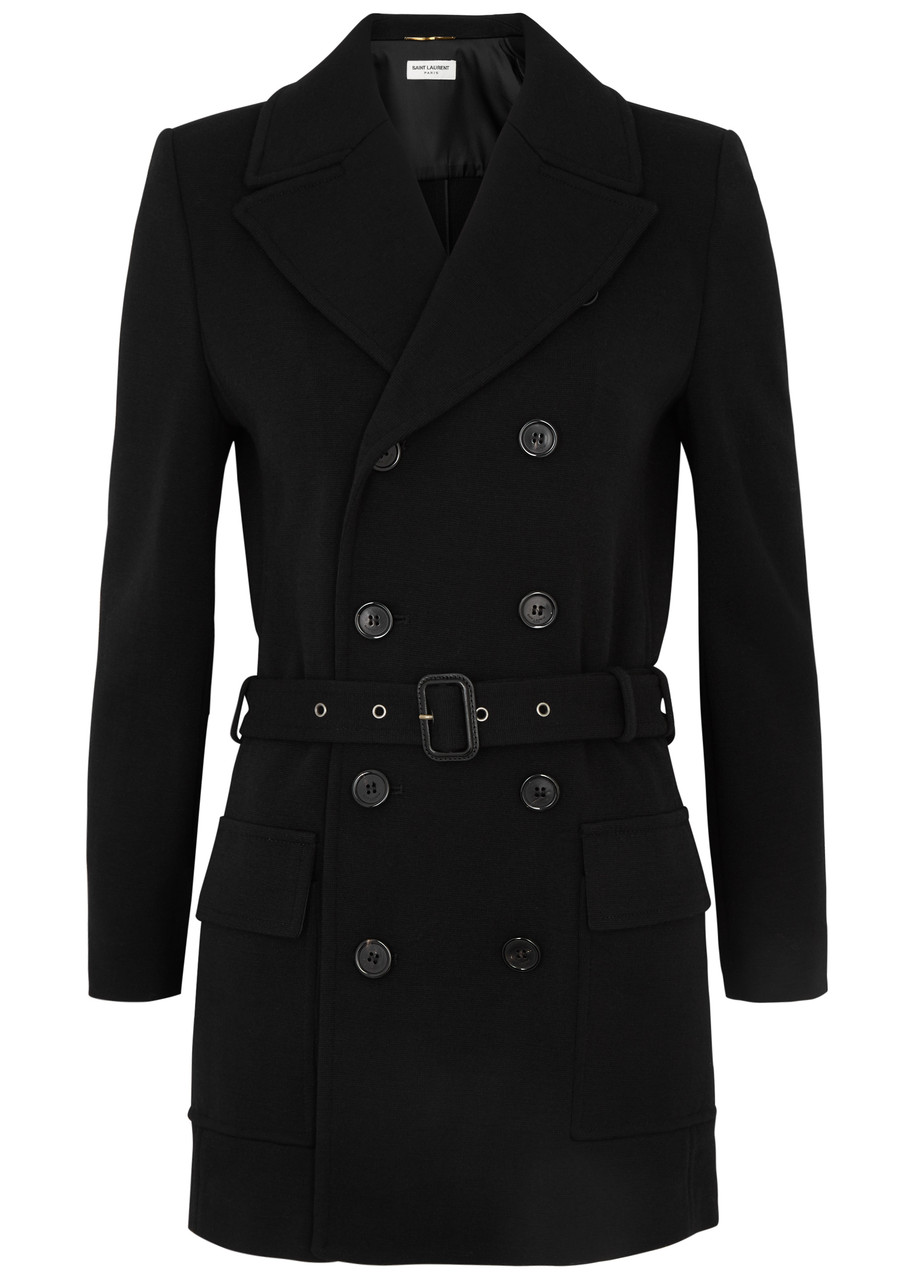 Shop Saint Laurent Belted Wool-blend Jacket In Black