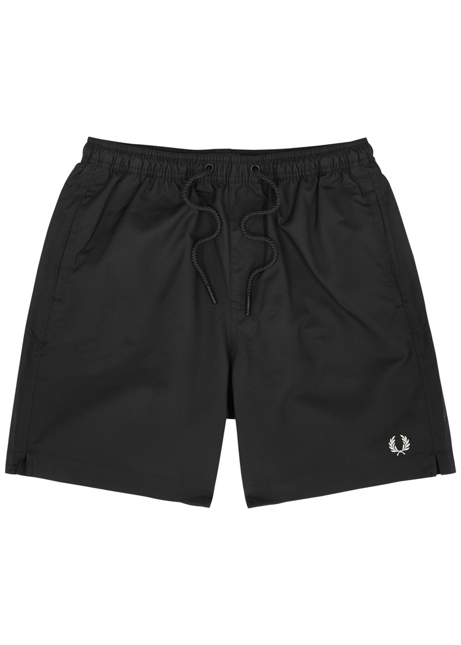 Shop Fred Perry Logo-embroidered Shell Swim Shorts In Black