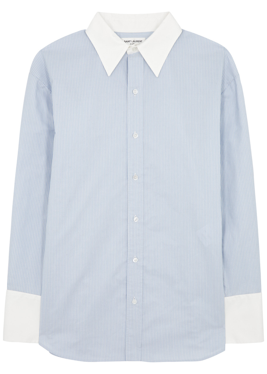 Saint Laurent Striped Cotton-poplin Shirt In Blue And White
