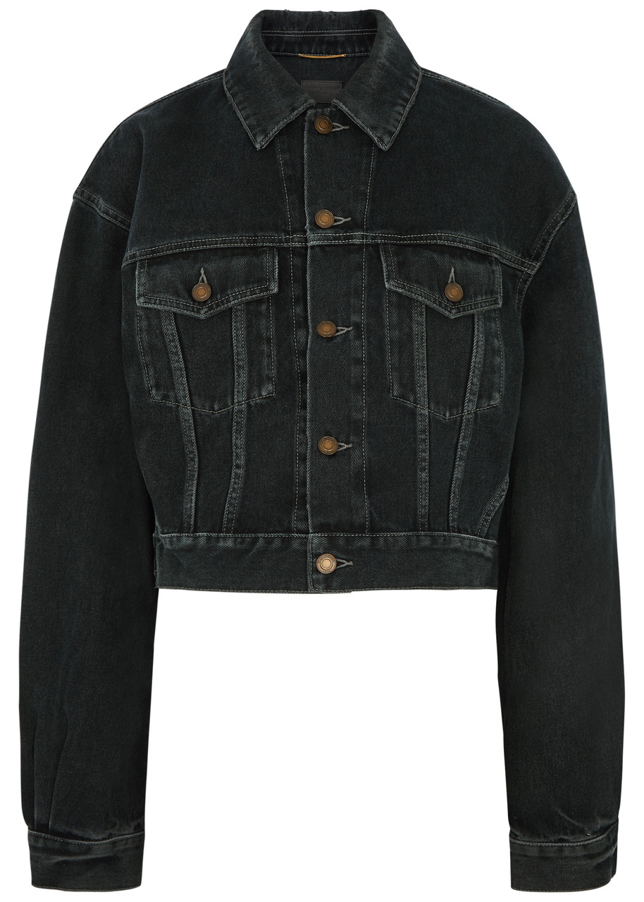 Saint Laurent Cropped Denim Jacket - Dark Blue - 42 (UK14 / L)