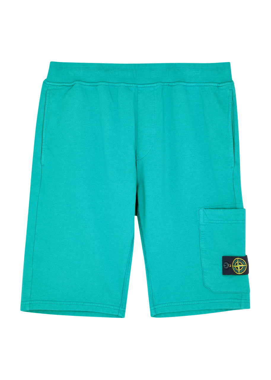 Shop Stone Island Kids Logo Cotton Shorts (10-12 Years) In Teal