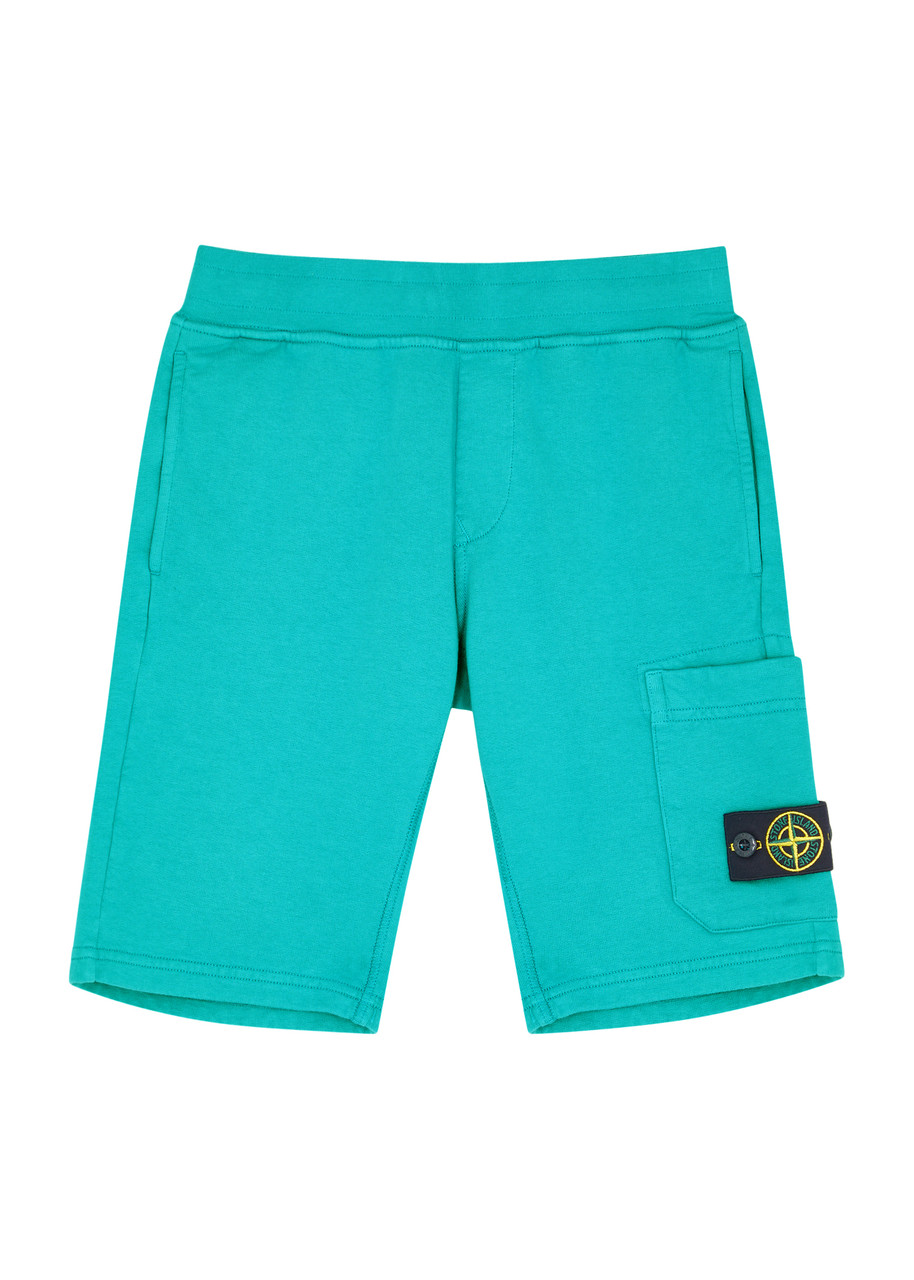 Shop Stone Island Kids Logo Cotton Shorts (6-8 Years) In Teal