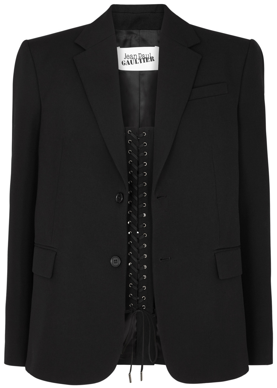 Shop Jean Paul Gaultier Wool Corset Blazer In Black