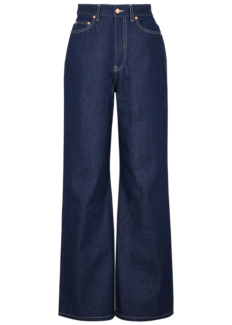 Shop Jean Paul Gaultier Topstitched Wide-leg Jeans In Indigo