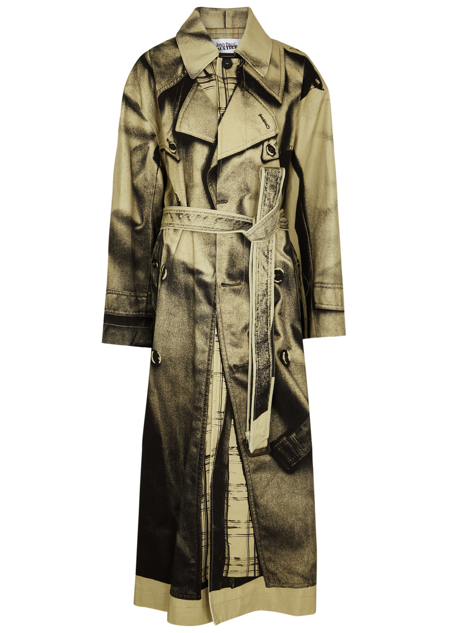 Shop Jean Paul Gaultier Trompe L'oeil Printed Cotton Trench Coat In Beige