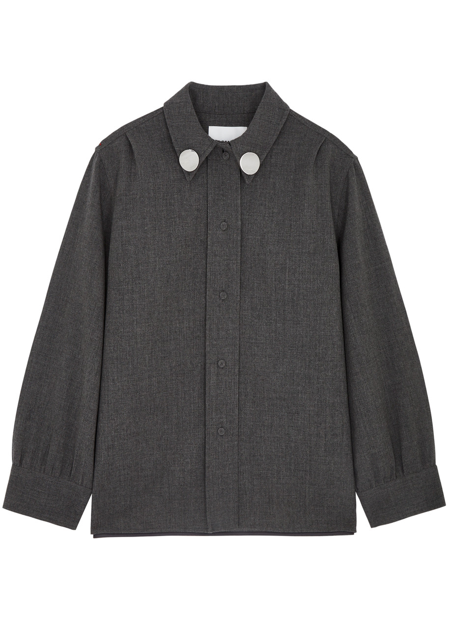 Shop Jil Sander Embellished Wool Shirt In Grey