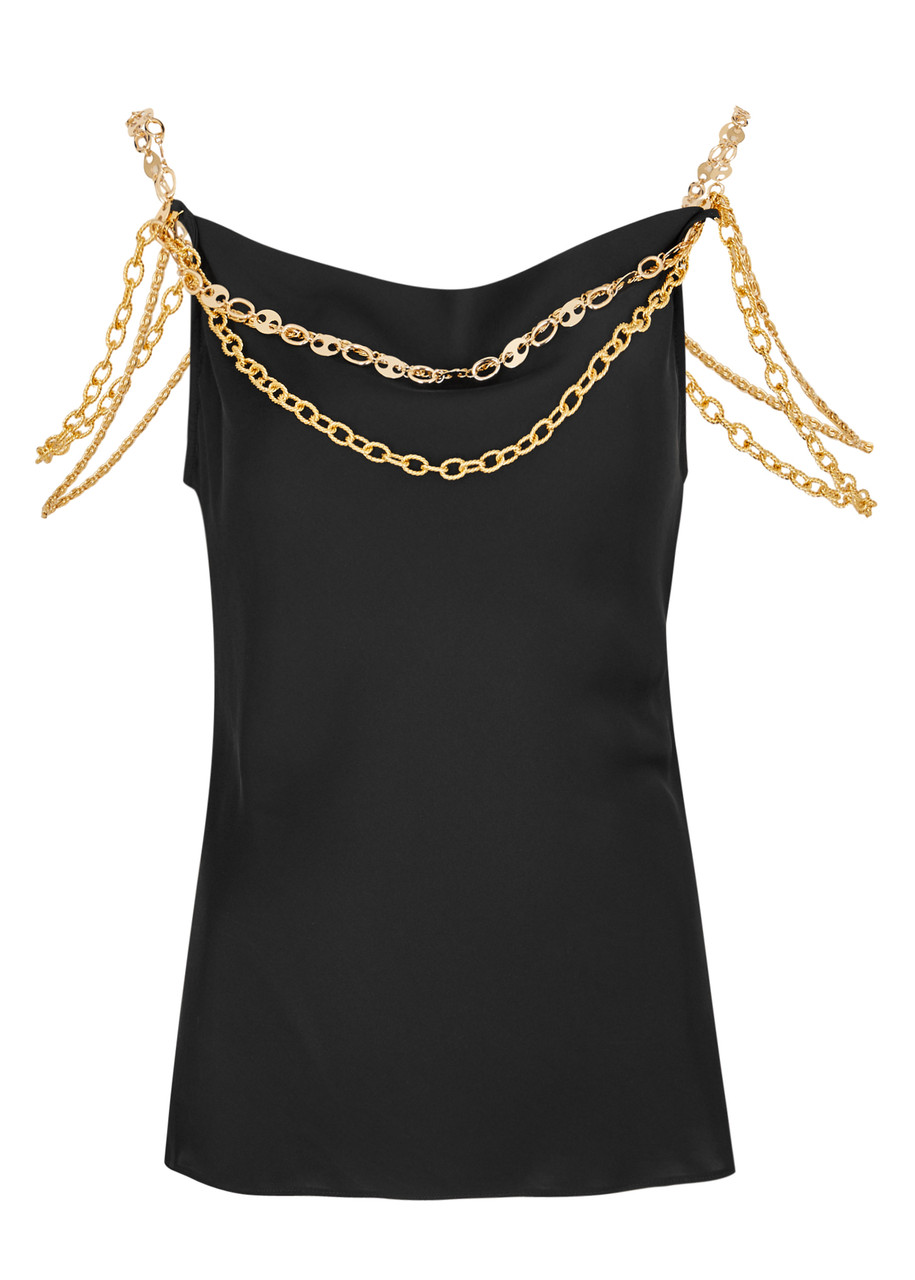 Rabanne Chain-embellished Satin Camisole top - Black - 36 (UK8 / S)
