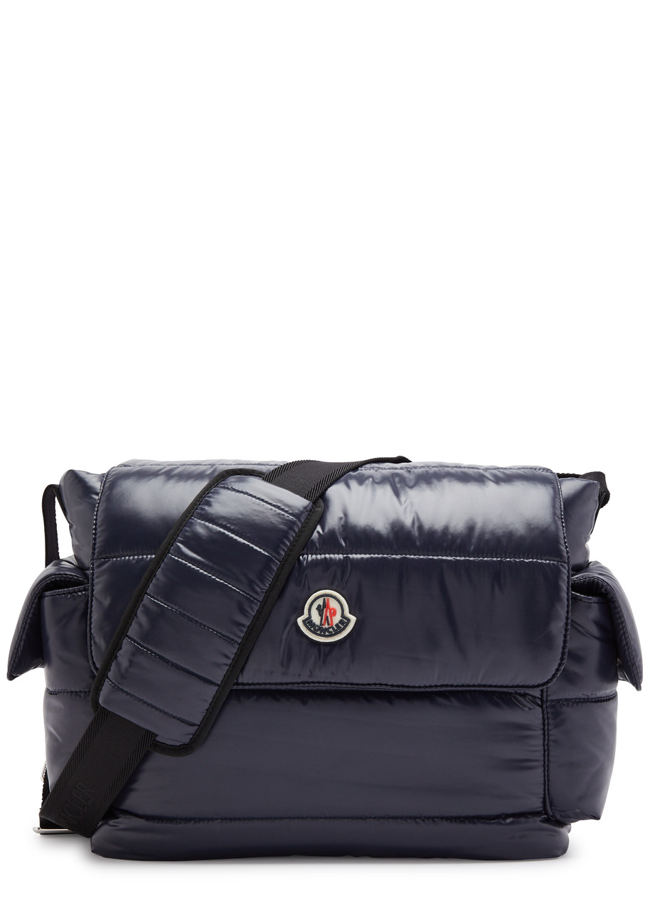 Shop Moncler Kids Mommy Quilted Shell Changing Bag In Blue Navy