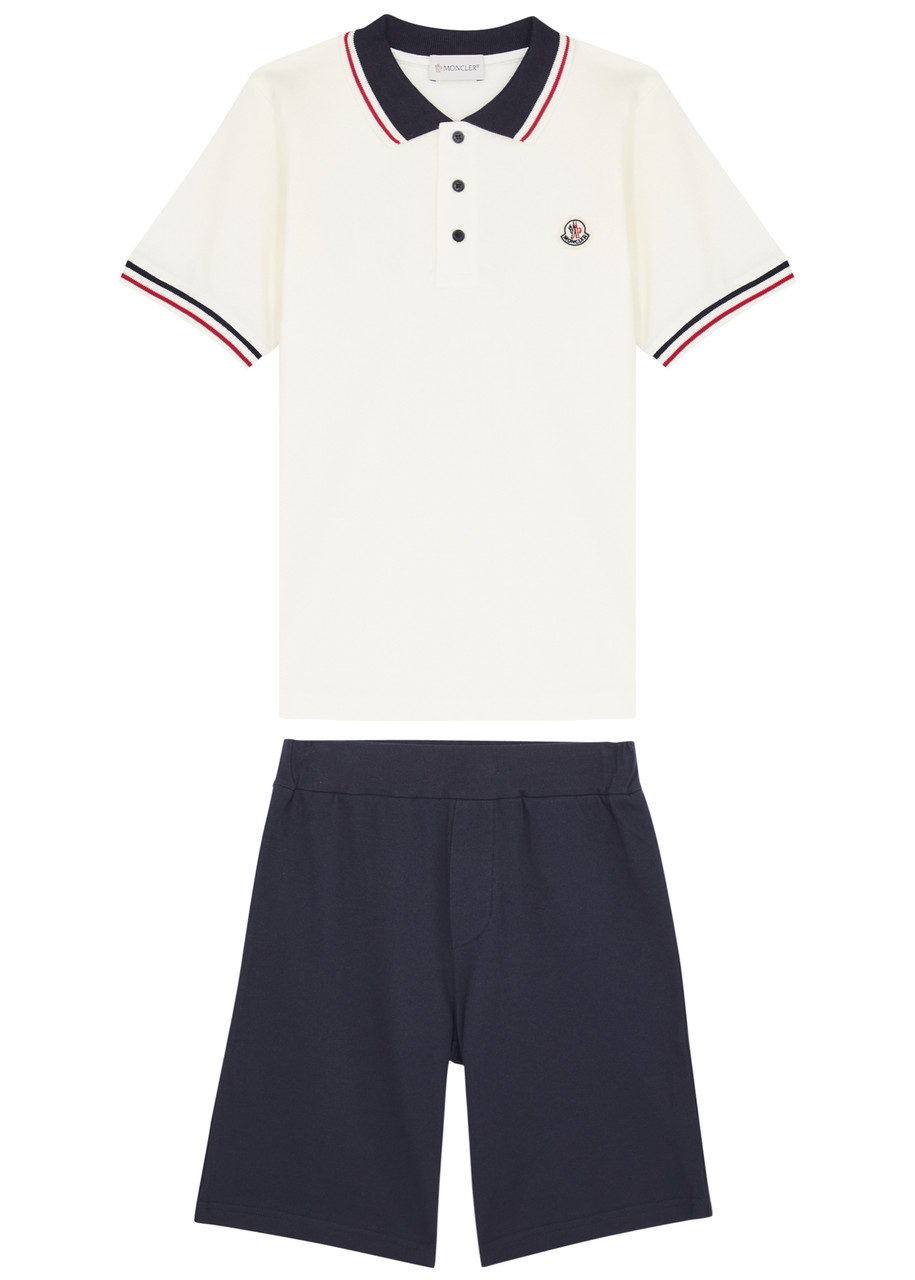 Shop Moncler Kids Cotton Polo Shirt And Shorts Set (12-14 Years) In White