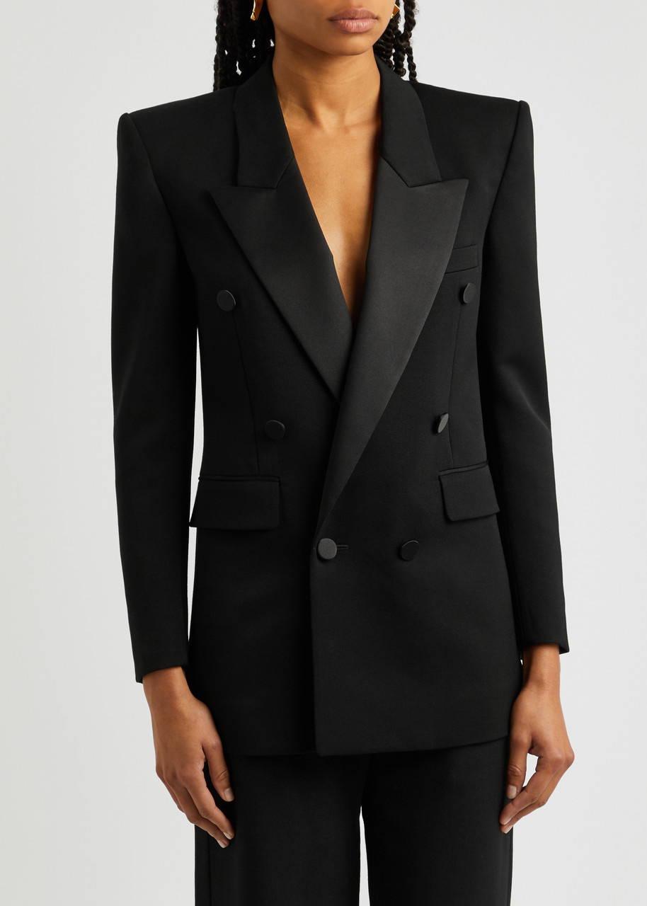  Saint Laurent - Women's Black Double-breasted Wool Blazer - Size 40 (uk12/m), Strong Shoulder Padding - 40 (uk12 / M) 