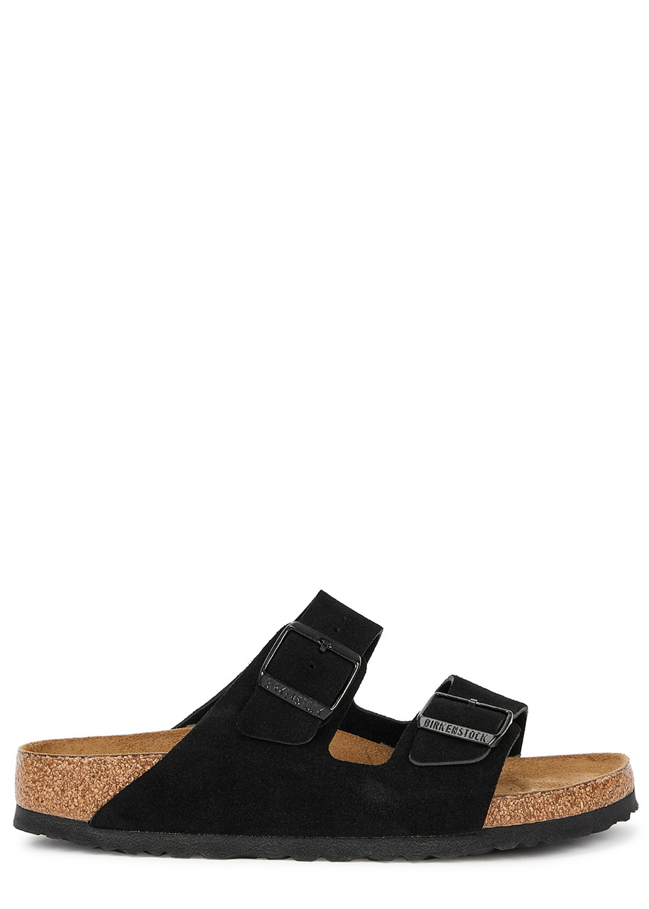 Shop Birkenstock Arizona Suede Sandal In Black