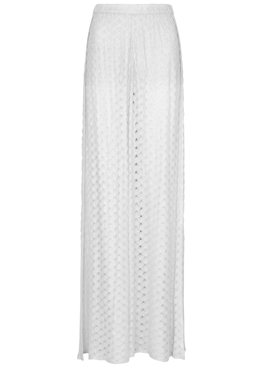 Shop Missoni Metallic Wide-leg Fine-knit Trousers In White
