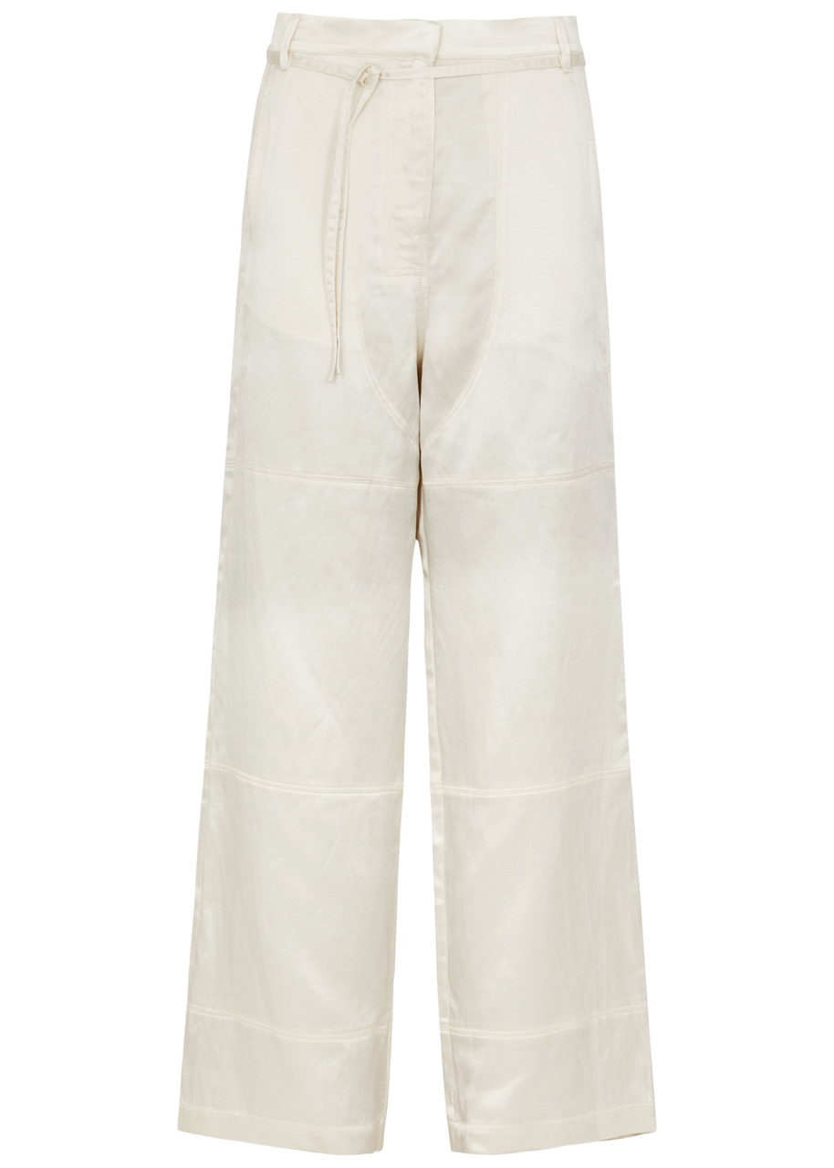 Shop Day Birger Et Mikkelsen Dina Wide-leg Satin Trousers In Ivory