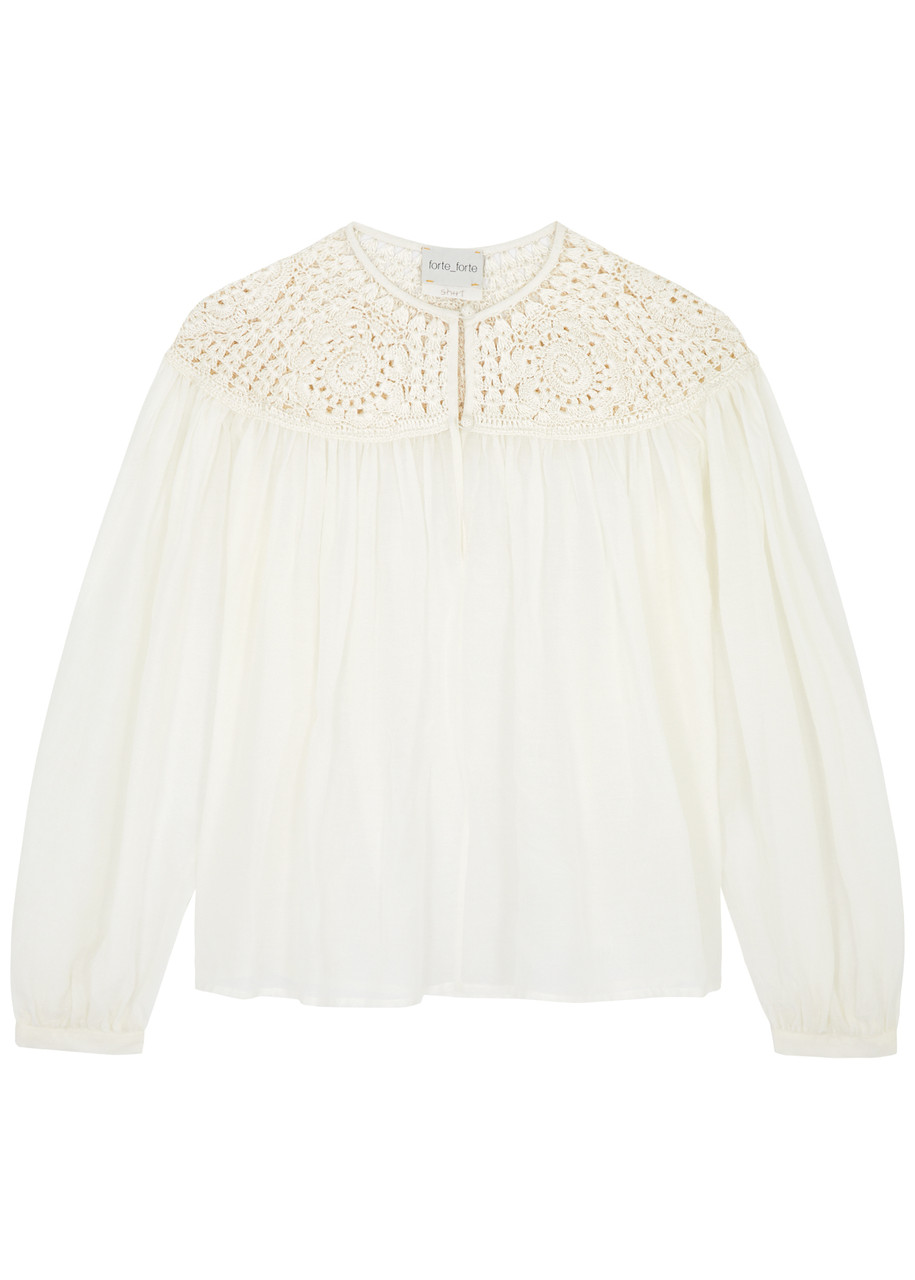 Shop Forte Forte Forte_forte Crochet And Cotton-blend Voile Blouse In White