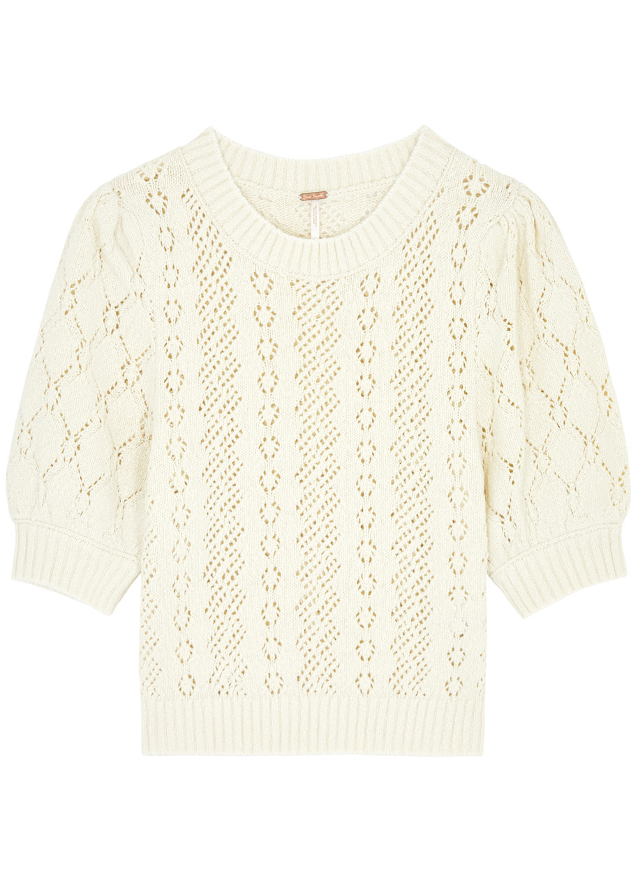 Shop Free People Eloise Pointelle-knit Jumper In Cream