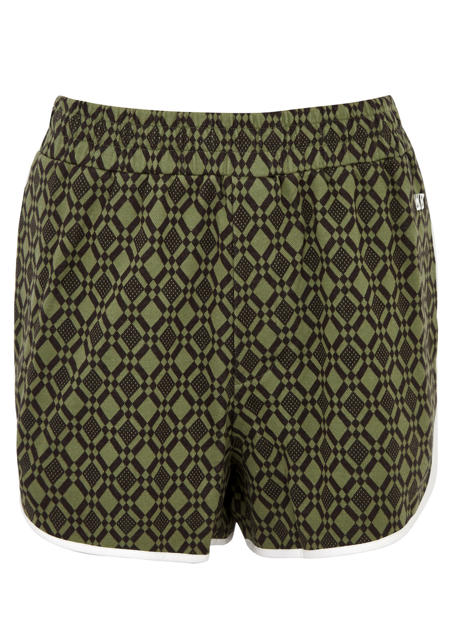 Shop Wales Bonner Power Patterned Stretch-cotton Shorts In Brown