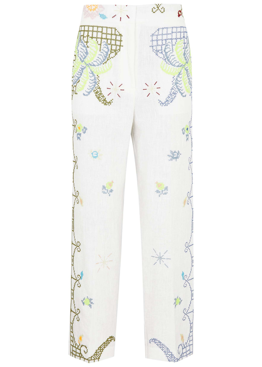 Shop Forte Forte Forte_forte Eden Embroidered Linen Trousers In White